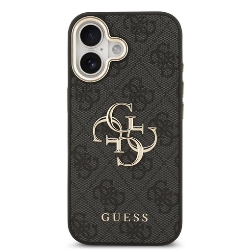 Guess PU Leather 4G Metal Logo Auriu Frame husă iPhone 17 (Negru)