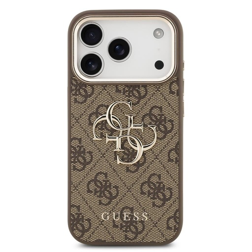Guess PU Leather 4G Metal Logo Auriu Frame husă iPhone 17 Pro Max (Maro)