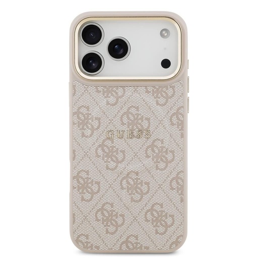 Guess PU Leather 4G Auriu Frame MagSafe husă iPhone 17 Pro Max (Roz)