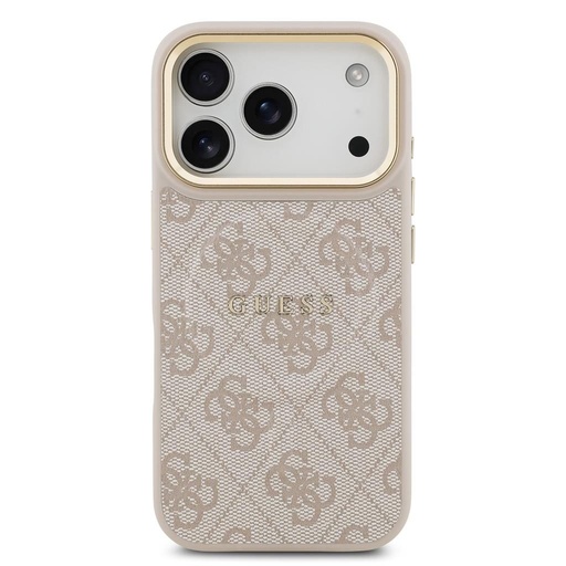 Guess PU Leather 4G Auriu Frame MagSafe husă iPhone 17 Pro (Roz)