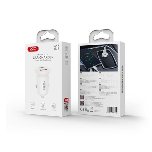 XO CC69 Mini Smart auto încărcător + Type-C cablu (Alb) - 30W, A+C, NB103 set