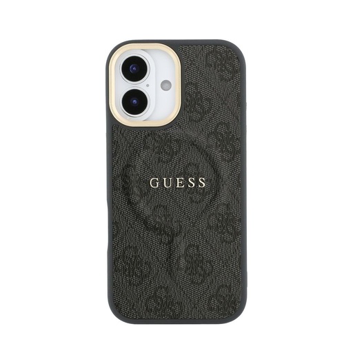 Guess PU Leather 4G Auriu Frame MagSafe iPhone 17 (Negru)