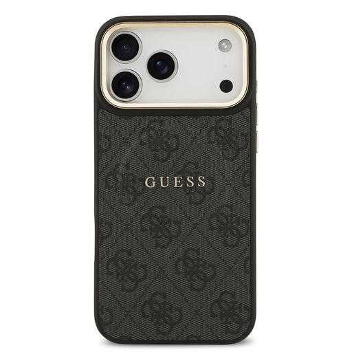 Guess PU Leather 4G Auriu Frame MagSafe iPhone 17 Pro Max (Negru)