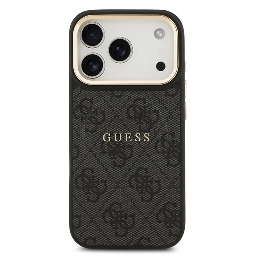 Guess PU Leather 4G Auriu Frame MagSafe iPhone 17 Pro (Negru)