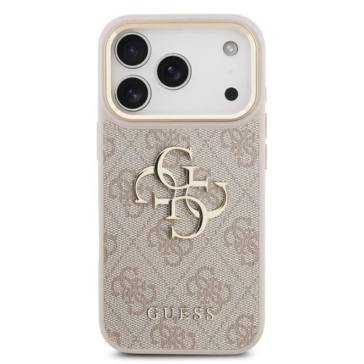 Guess PU Leather 4G Metal Logo Auriu Frame iPhone 17 Pro (Roz)