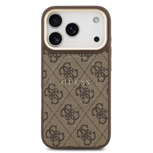 Guess PU Leather 4G Auriu Frame MagSafe iPhone 17 Pro (Maro)