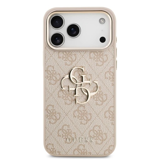 Guess PU Leather 4G Metal Logo Gold Frame iPhone 17 Pro Max (Roz)