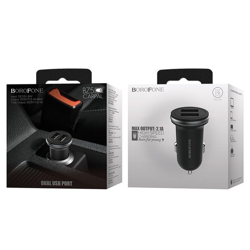 Borofone BZ5 auto încărcător (2xUSB port), 5V 2,1A, negru