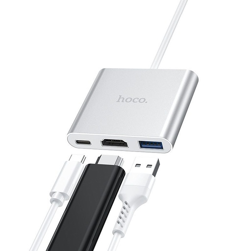 Hoco HB14 HUB, type-C - USB3.0+HDMI+PD, argintiu