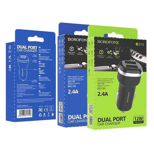 Borofone BZ13 auto încărcător (2xUSB port), 5V 2,4A, negru