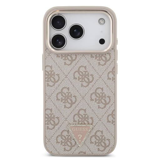 Guess PU Leather 4G Strass Triangle Logo Auriu Frame MagSafe husă iPhone 17 Pro (Roz) - GUHMP17LP4GTDGMP