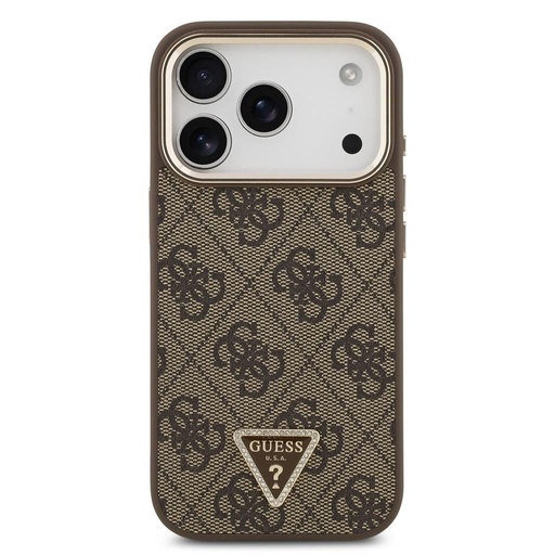 Guess PU Leather 4G Strass Triangle Logo Auriu Frame MagSafe husă iPhone 17 Pro (Maro) - GUHMP17LP4GTDGMW