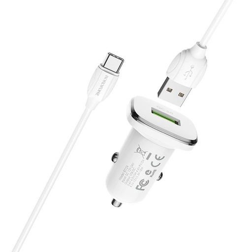 Borofone BZ12A car fast charger (microUSB cable), QC 3.0,18W, white
