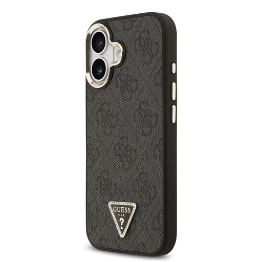 Guess PU Leather 4G Strass Triangle Logo Auriu Frame MagSafe husă iPhone 17 (Negru) - GUHMP17SP4GTDGMK