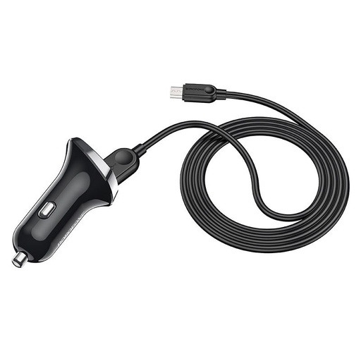 Borofone BZ15 auto încărcător (2 USB port, microUSB cablu), LED indicator de stare, 5V 2,4A, negru