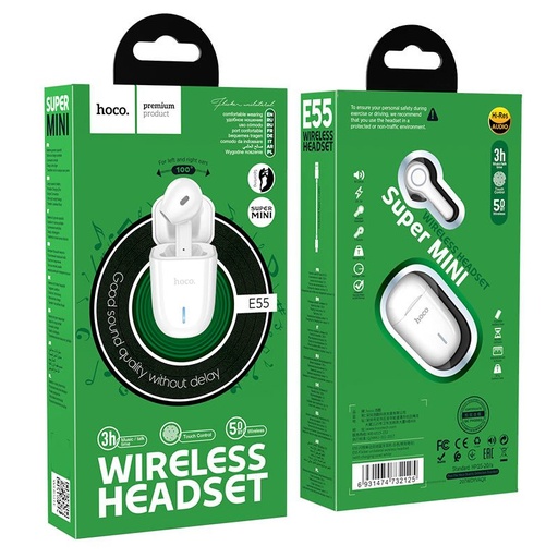 Hoco E55 bluetooth headset, BT V5.0, alb