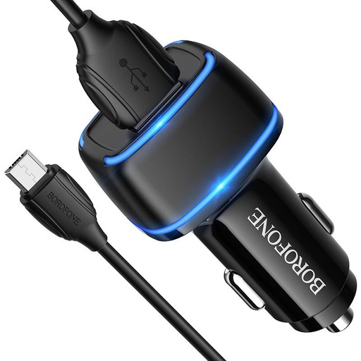 Borofone BZ14 auto încărcător (2 USB port, microUSB cablu), 5V 2.4A, negru