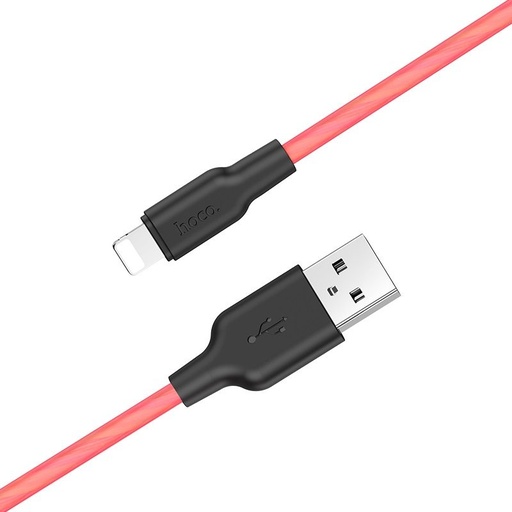 Hoco X21 Plus lightning cablu, fluorescent, 1M, 2.4A, silicon, roșu