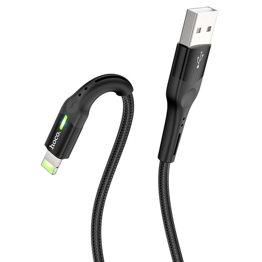 Hoco S24 lightning cablu, 2.4A, LED indicator de stare, textil, aluminiu conector, negru
