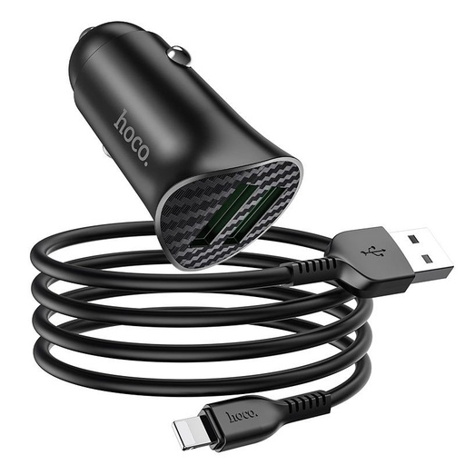 Hoco Z39 auto încărcător rapid (2USB port, lightning cablu), 1m lungime cablu, USB 3.0 max. 18W, negru