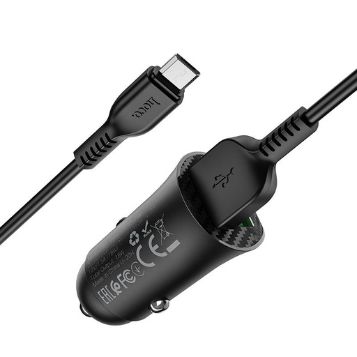 Hoco Z39 auto încărcător rapid (2 USB port, microUSB cablu), QC 3.0 max 18W, 1M lungime cablu, negru