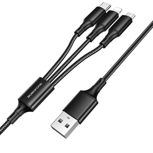 Borofone BX50 3in1 cablu (microUSB + type-C + lightning), 1M, 2.4A, negru