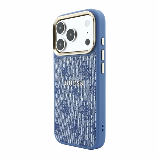 Apple iPhone 18 Pro Max Guess Leather 4G Auriu Frame Embossed MagSafe piele husă de protecție (Albastru) (GUHMP18XP4MSEGCB)