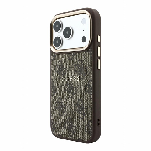 Apple iPhone 18 Pro Max Guess Leather 4G Auriu Frame Embossed MagSafe piele husă de protecție (Maro) (GUHMP18XP4MSEGCW)