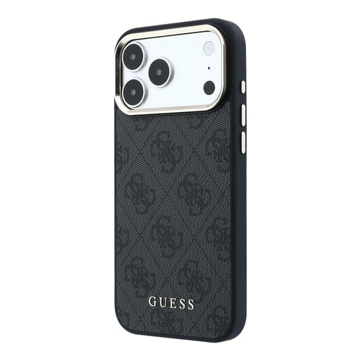 Apple iPhone 18 Pro Max Guess Leather 4G Auriu Frame MagSafe piele husă de protecție (Negru) (GUHMP18XG4GFCK)
