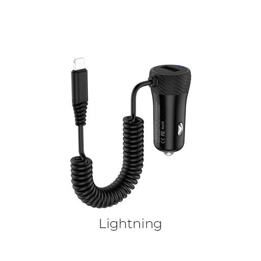 Hoco Z21A Ascender single-port car charger with cable lightning Negru