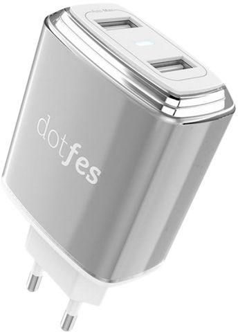 Dotfes C01 de rețea încărcător (2 USB port), 5V 3,4A, argintiu