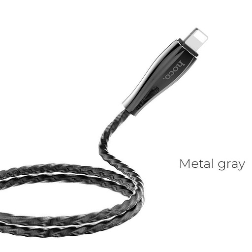 Hoco U56 lightning cablu, rezistent, inoxidabil oțel, zinc aliaj, 1,2m, 2,4A, gri metalizat
