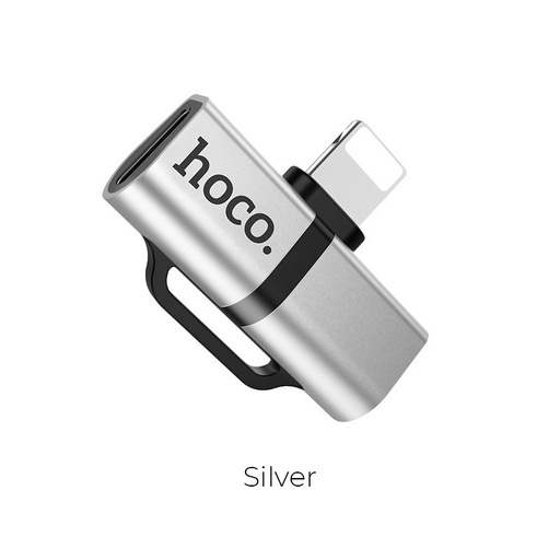 Hoco LS20 2in1 lightning distribuitor (lightning audio+lightning încărcător port), argintiu