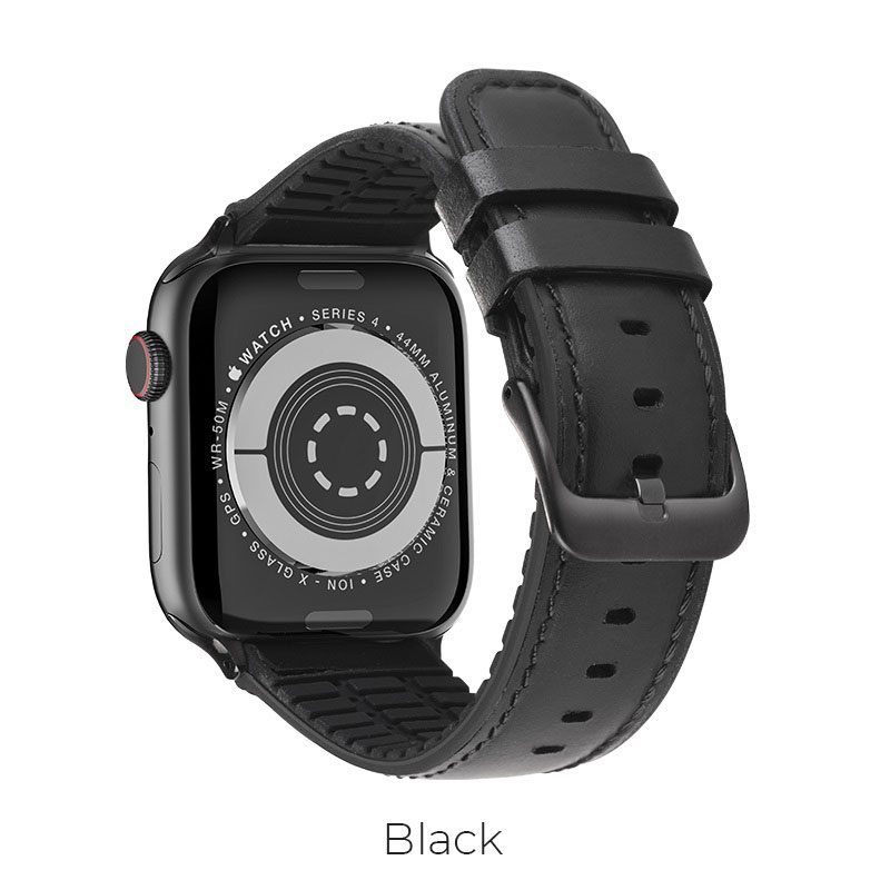 Hoco Apple Watch Series1/2/3/4/5(42/44mm) WB18 Fenix bőrszíj, Fekete