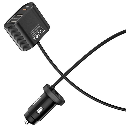 Hoco Z35 auto încărcător rapid (2xUSB port, PD încărcare rapidă), max. 42W, QC, cu prelungitor, negru