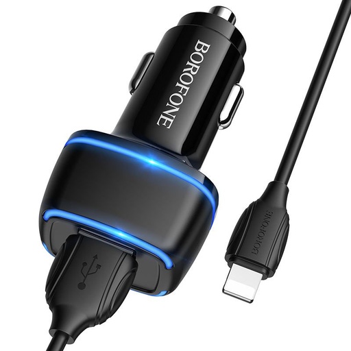 Borofone BZ14 auto încărcător (2 USB port, lightning cablu), 5V 2,4A, negru