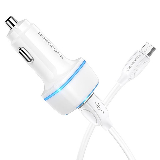 Borofone BZ14 auto încărcător (2 USB port, microUSB cablu), 5V 2,4A, alb