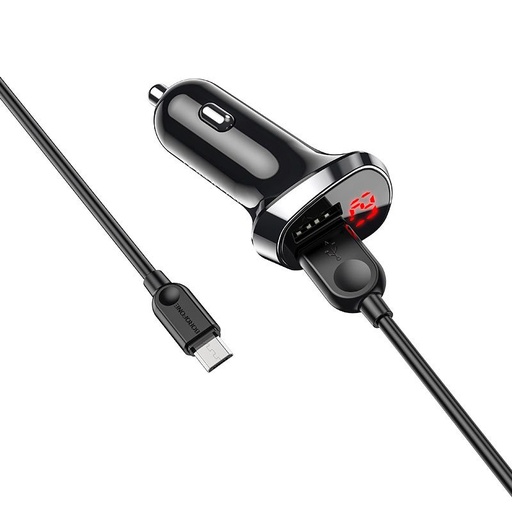 Borofone BZ15 auto încărcător (2 USB port, microUSB cablu), LED indicator de stare, 5V 2,4A, negru
