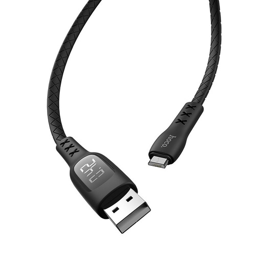 Hoco S6 microUSB cablu (LED ecran, temporizator), 2.4A, LED indicator de stare, 1,2m, negru