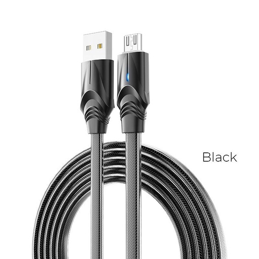Borofone BU12 microUSB cable, zinc alloy, LED status indicator, 2,4A, 1,2m, black