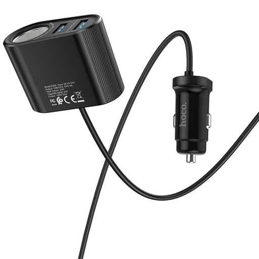 Hoco Z35A auto încărcător (2 USB port, brichetă auto conector), max. 24W, cu prelungitor, negru