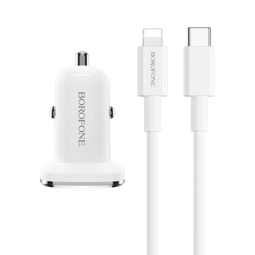 Borofone BZ12B auto încărcător rapid (lightning cablu, PD încărcare rapidă), 18W, alb