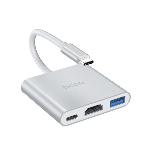Hoco HB14 HUB, type-C - USB3.0+HDMI+PD, argintiu