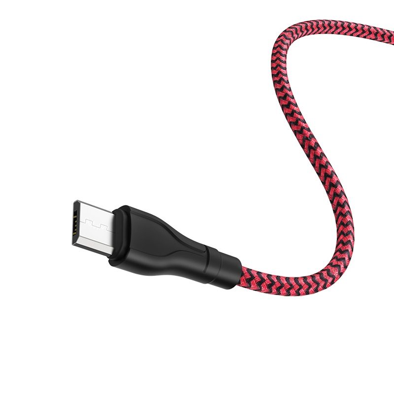 Borofone BX39 microUSB kábel, szövet, 3A, 1m, fekete/ piros