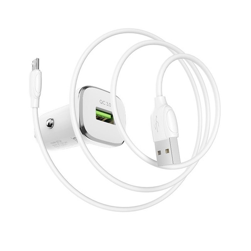 Borofone BZ12A car fast charger (microUSB cable), QC 3.0,18W, white