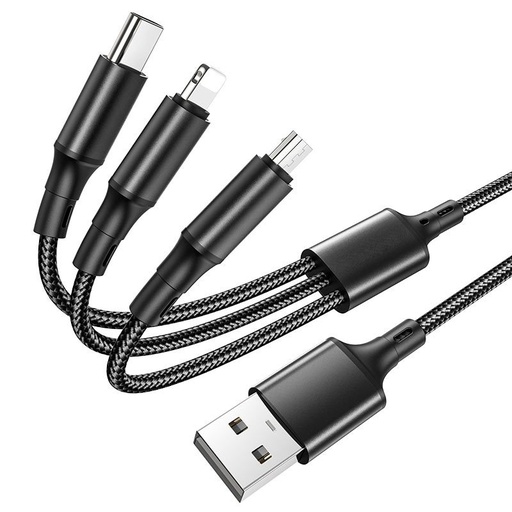Borofone BX50 3in1 cablu (microUSB + type-C + lightning), 1M, 2.4A, negru