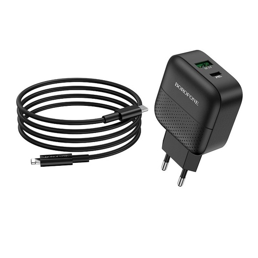Borofone BA46A de rețea încărcător rapid (QC + PD conector), PD lightning cablu, QC 3.0 max 18W, negru