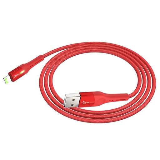 Hoco S24 lightning cablu, 2.4A, LED indicator de stare, textil, aluminiu conector, roșu