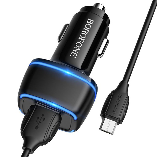 Borofone BZ14 auto încărcător (2 USB port, microUSB cablu), 5V 2.4A, negru