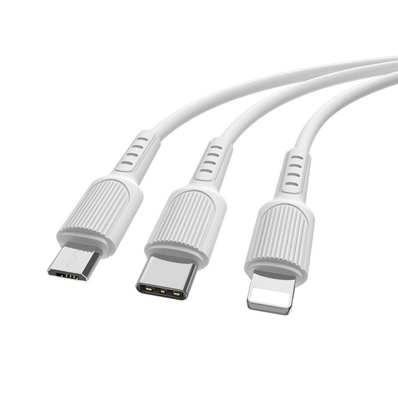 Borofone BX16 3in1 kábel (microUSB + type-C + lightning), 1M, fehér